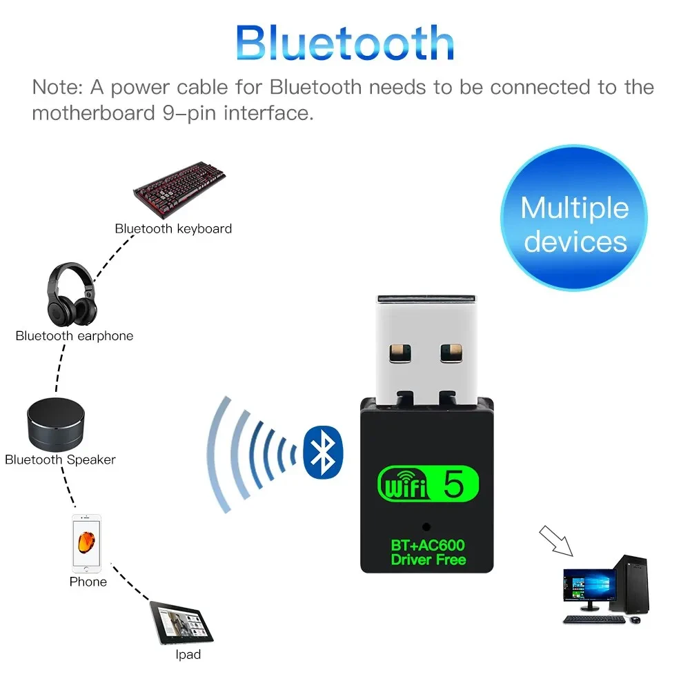 Kebidumei 600Mbps USB WiFi Bluetooth adaptador 2 en 1 Dongle de doble banda 5GHz USB WiFi 5 red receptor Wlan inalámbrico controlador GRATIS - imagen 5