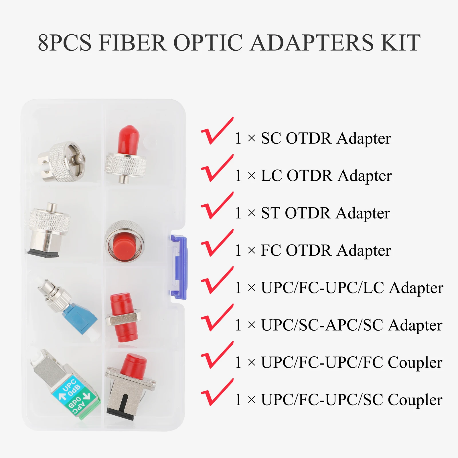 Kit de adaptador OTDR de 8 Uds., conectores de fibra óptica SC/FC/ST/LC con funda, baja pérdida de señal para pruebas/mantenimiento de red OTDR confiable - imagen 4