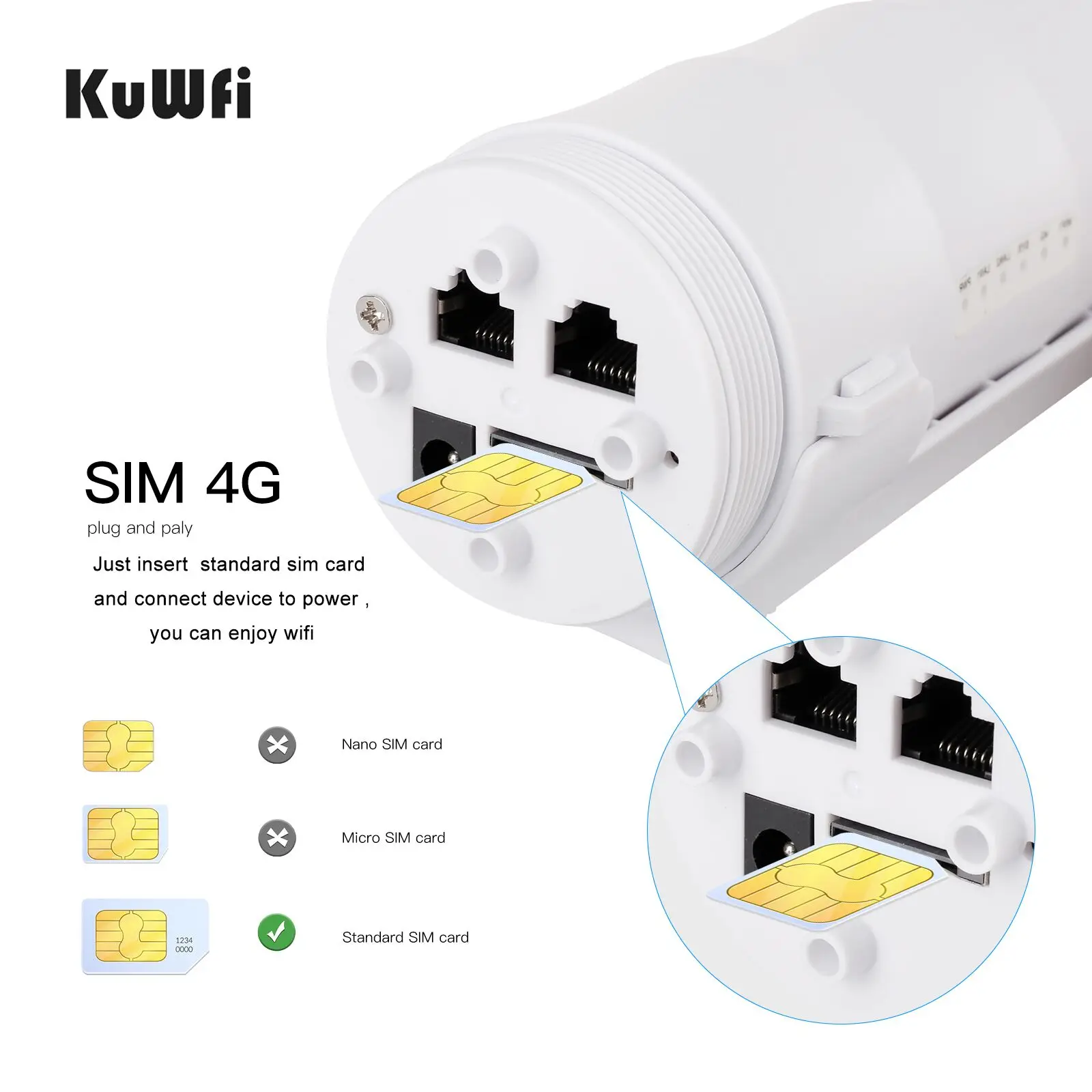KuWFi-enrutador WIFI 4G para exteriores, extensor WIFI AP inalámbrico CAT4 de 300Mbps, repetidor WIFI impermeable IP67 de largo alcance con tarjeta SIM - imagen 3