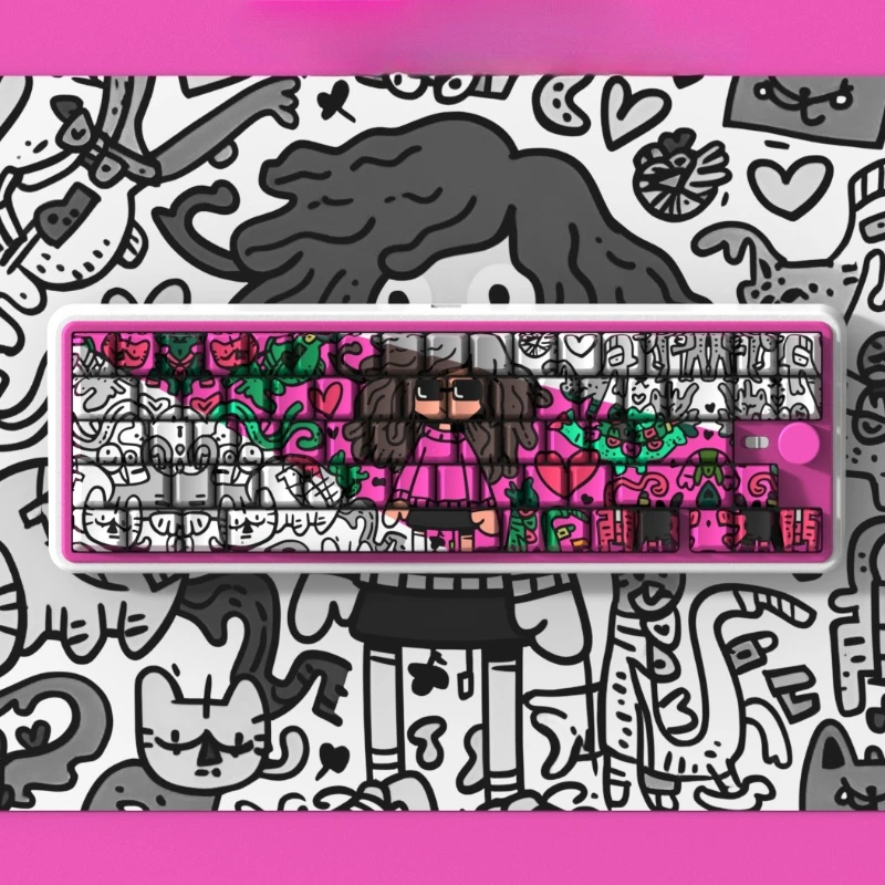 MiFuny-Juego de teclas con tema de chica Graffiti, teclas de perfil de cereza PBT, teclas de Anime de arte personalizado para teclado mecánico, regalos de PC