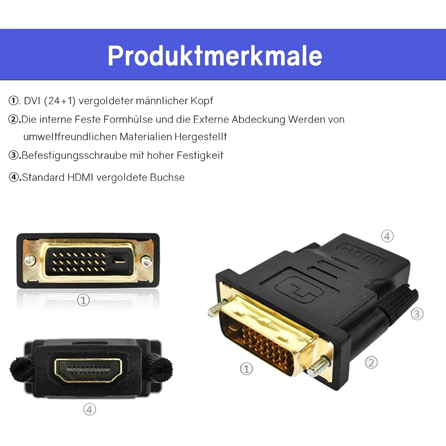 DVI Male to HDMI Female Adapter for Computer DVI Male 24+1 to HDMI Female Compatible Video Converter for PC HDTV and Projectors - imagen 3