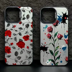 Funda de teléfono IMD con flor de rosa roja y plateada para Samsung A55 5g S23 S24 Ultra A14 A34 A15 A35 A54 A53 A52 A13 S22 S21 FE