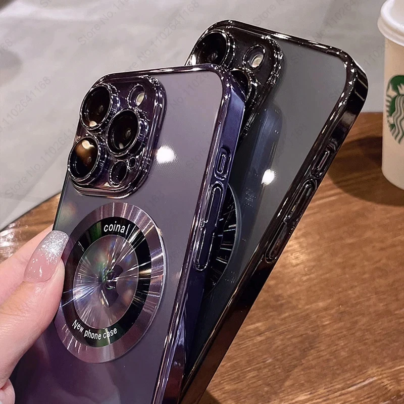 Funda de teléfono de carga inalámbrica transparente con revestimiento magnético de lujo para iPhone 15, 14, 12, 11, 13 Pro Max Plus, funda suave de silicona - imagen 5