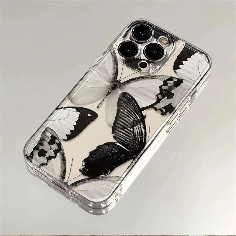 Funda de teléfono transparente con diseño de mariposa artística, funda de silicona para iPhone 17 16 15 14 13 12 11 Pro Max XR XS MAX 17 Air