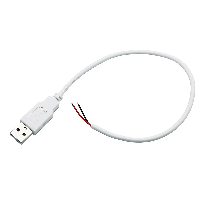 5 uds Cable USB Pigtail macho Cable de alimentación pelado de 2 pines conector de repuesto de 12V para reparación de ventiladores de tira LED USB DIY blanco 0,3 M - imagen 4