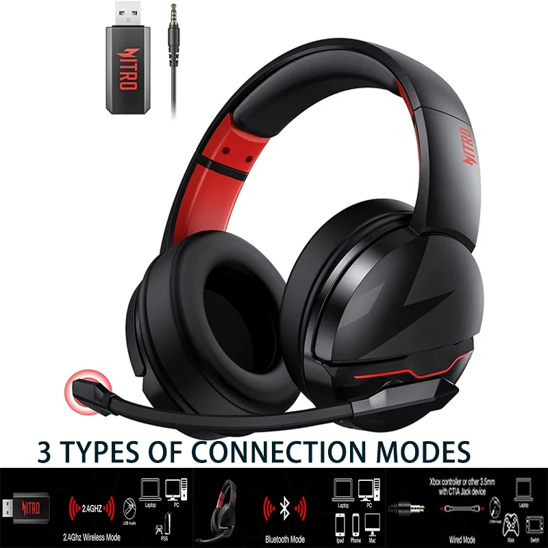 Auriculares inalámbricos para juegos Acer, batería de 100H, controladores dinámicos de 50mm, micrófono de voz clara, auriculares para juegos Bluetooth para PC, auriculares PS4