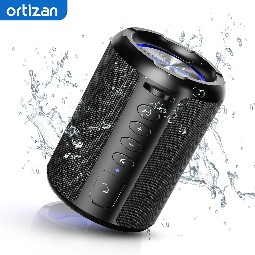 Altavoz Bluetooth portátil Ortizan X9S, altavoz inalámbrico con sonido fuerte Bass Boost HD con luz LED, resistente al agua IPX7, altavoz de 15W