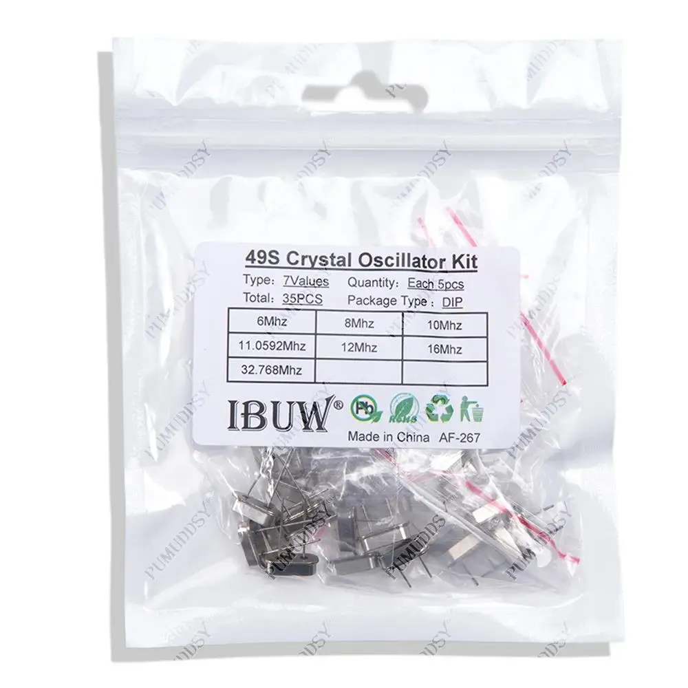 Kit de oscilador de cristal, 35 piezas, 32.768Khz, 6Mhz, 8Mhz, 11,0592 Mhz, 12Mhz, 16Mhz, 20Mhz, surtido de HC-49S, 5 piezas, nuevo y PUMUDDSY - imagen 2