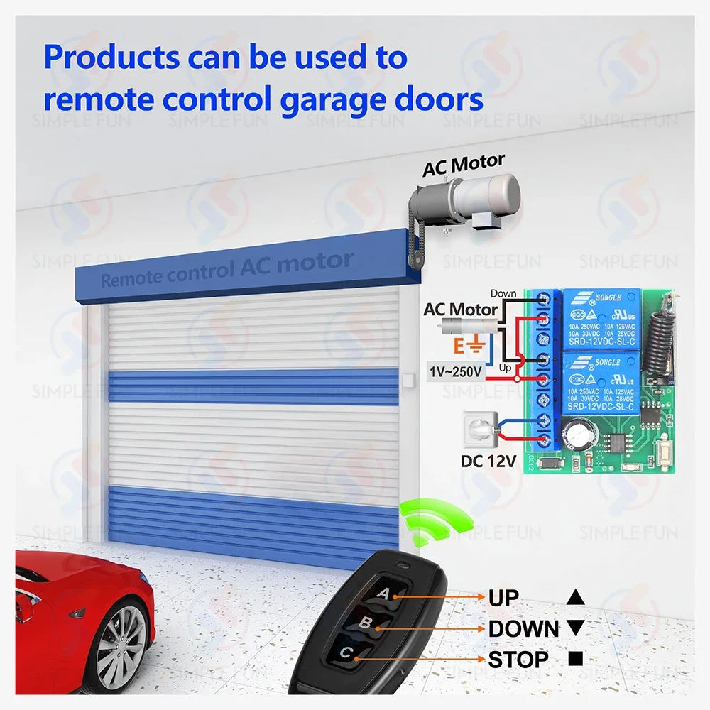 Interruptor de Control remoto inalámbrico Universal, 433MHz, CC de 12V, 2 canales, relé de luz de Motor, transmisor de código de aprendizaje para luz/puerta/Motor/DIY - imagen 5
