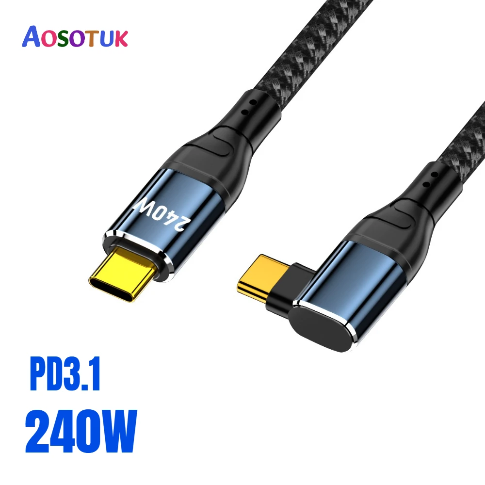 Codo de 90 grados carga súper rápida PD 3,1 240W Cable USB tipo C a C para iPhone 15 16 tableta Vivo para Samsung S22 cargador de datos - imagen 2