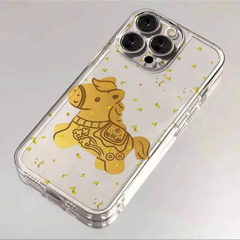 Funda de teléfono con diseño de Pony dorado para iPhone 17 16 15 14 Plus 13 12 Mini 11 Pro Max 17 Air 16E X XR XS, funda trasera transparente - imagen 3