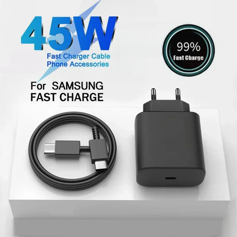 Cargador de pared rápido PD 45W USB-C para Samsung S20 S21 FE S22 S23 S24 Ultra Note20 A14 A15 A25 A34 A53 A54 5A Cable de carga tipo C