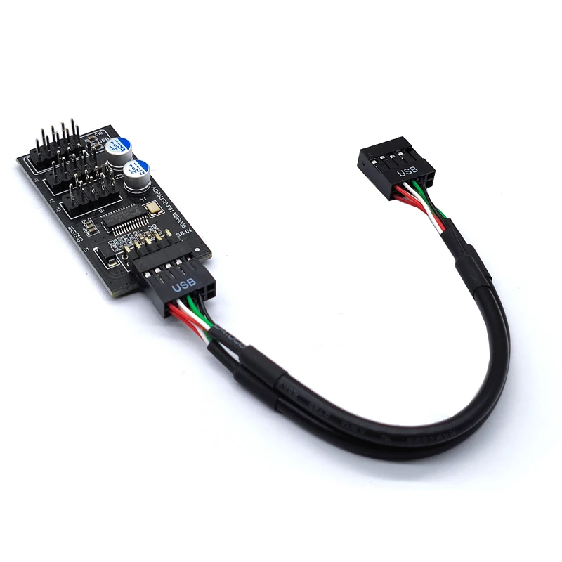 Conector Hub USB de 9 pines, divisor USB de 1 a 3 USB 2,0, placa de cabezal de 9 pines + Cable de 30/60cm para refrigeración por agua para prueba de velocidad del ventilador LED RGB - imagen 5