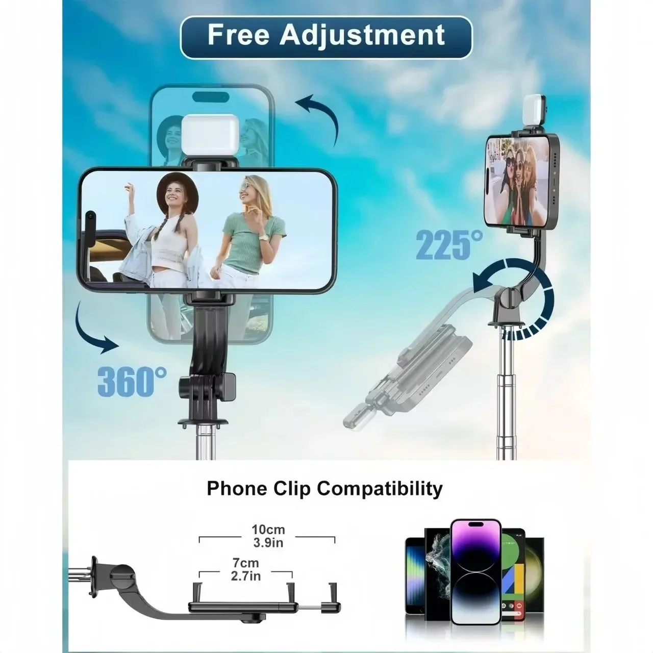 Trípode portátil para palo selfie, luz de relleno de belleza ajustable, control remoto Bluetooth para teléfono iPhone Samsung - imagen 4