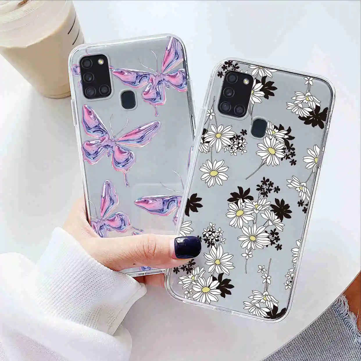 Para Samsung Galaxy A10 A11 M11 A21s A20 A30 M10S A20E A20S A56 funda mariposa aceite flor transparente cubierta de teléfono parachoques suave Fundas - imagen 3