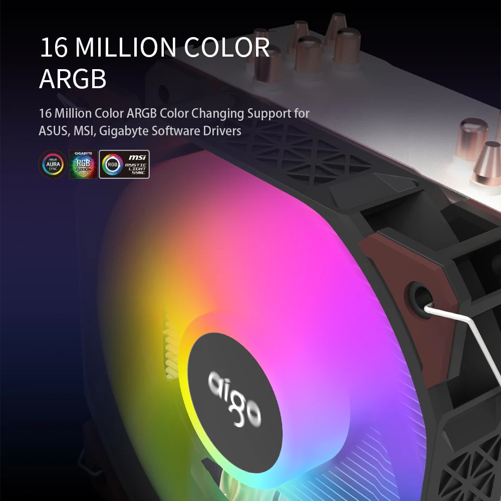 Cooler CPU Aigo ICE600SE ARGB 6 Tubos 120mm PWM - imagen 4