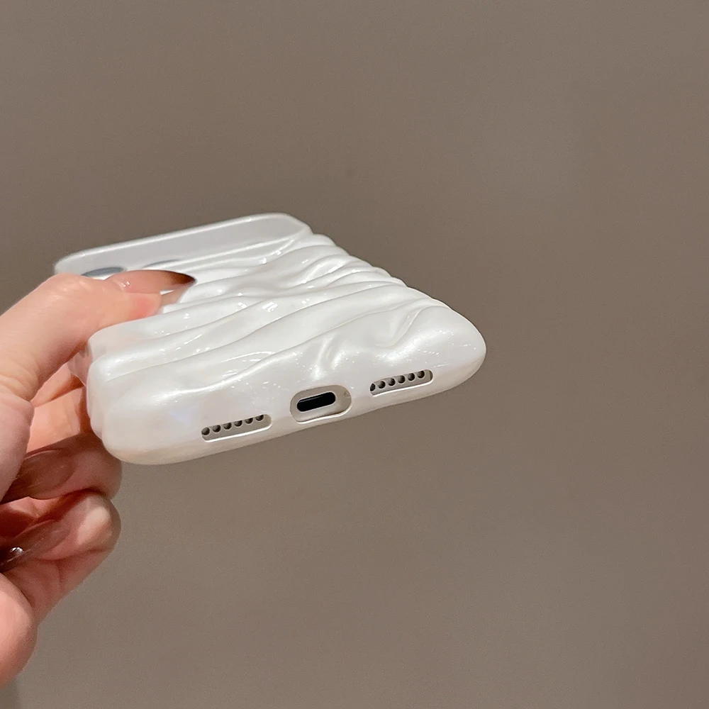 Funda con textura de helado de burbujas 3D, color blanco perla, para iPhone 16, 13, 14, 17 Pro Max 15 Plus, funda trasera de teléfono de TPU suave y elegante - imagen 5