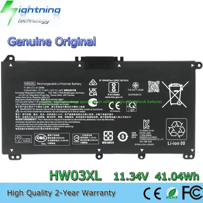 Batería de portátil Original y genuino de 2025 años HW03XL 11,34 V 41,04Wh para Pavilion 15 15-EG0073CL 15-EG0067ST HSTNN-IB90 HSTNN-LB8U