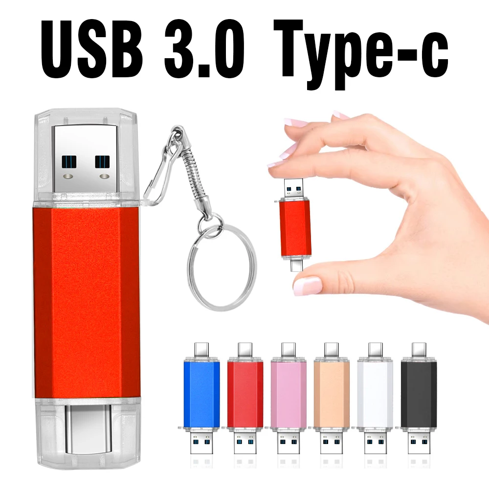 Unidades flash USB 3,0 tipo C 2 en 1, 64GB, con logotipo personalizado gratuito, Mini Memory Stick de Metal de 32GB, 16GB, 32GB para teléfono Samsung U Dick