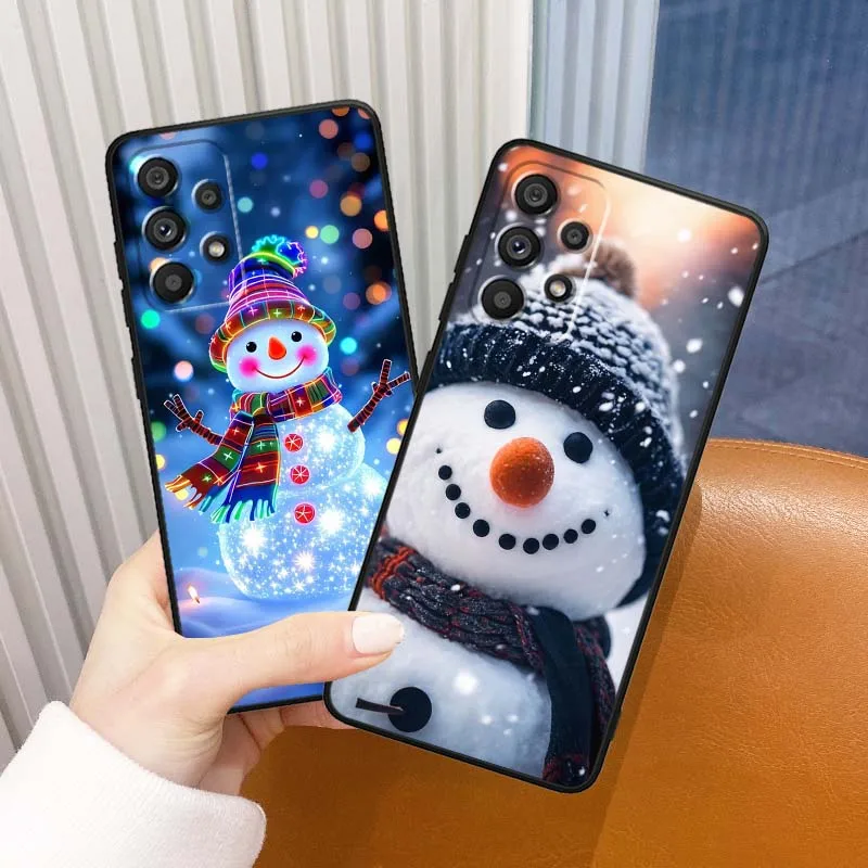Patrón de muñeco de nieve de invierno para Samsung Galaxy A11 A12 A13 A14 A15 A16 A20E A20S A21 A21S A22 A23 funda de teléfono negra - imagen 2
