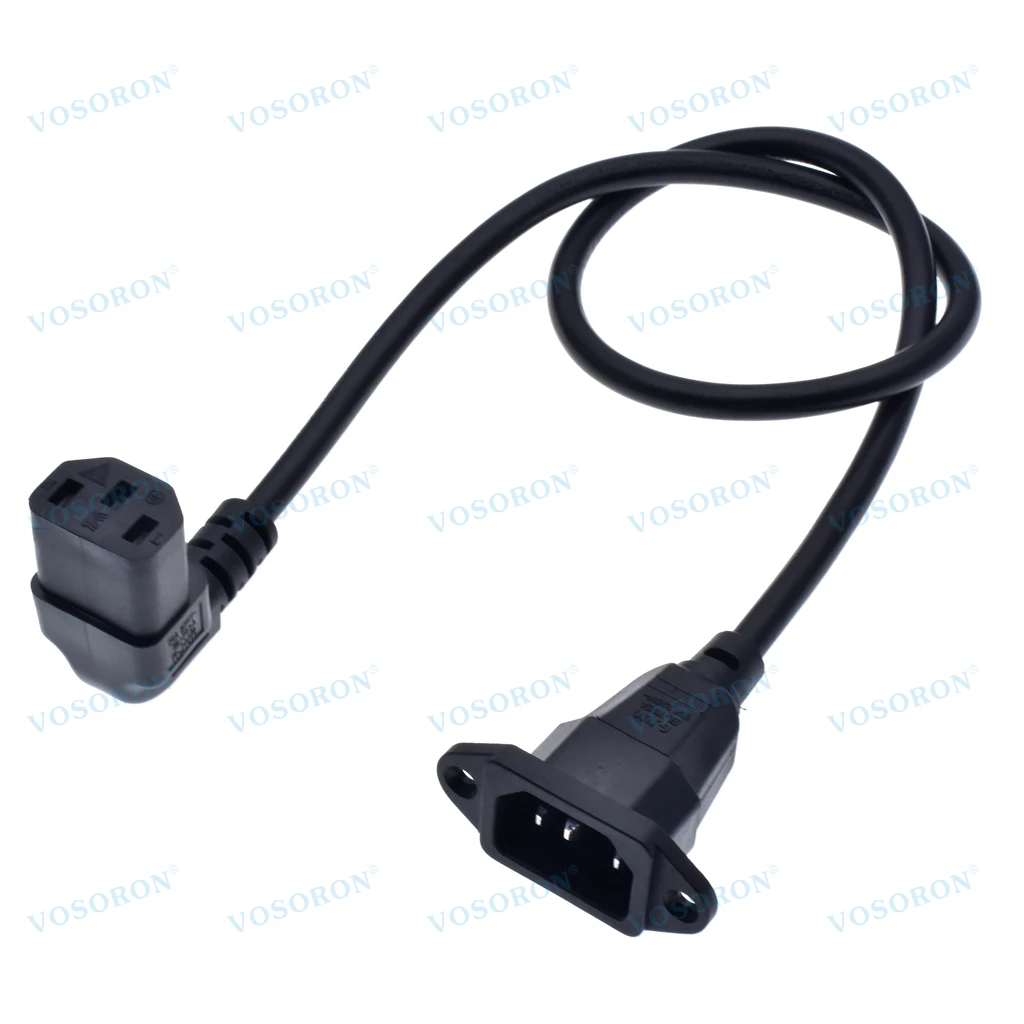 Cable de extensión adaptador de 90 grados C13 a C14 con orificios para tornillos, cable de alimentación de CA en ángulo arriba/abajo IEC320 C14 a C13 de 60 cm/2 pies - imagen 3