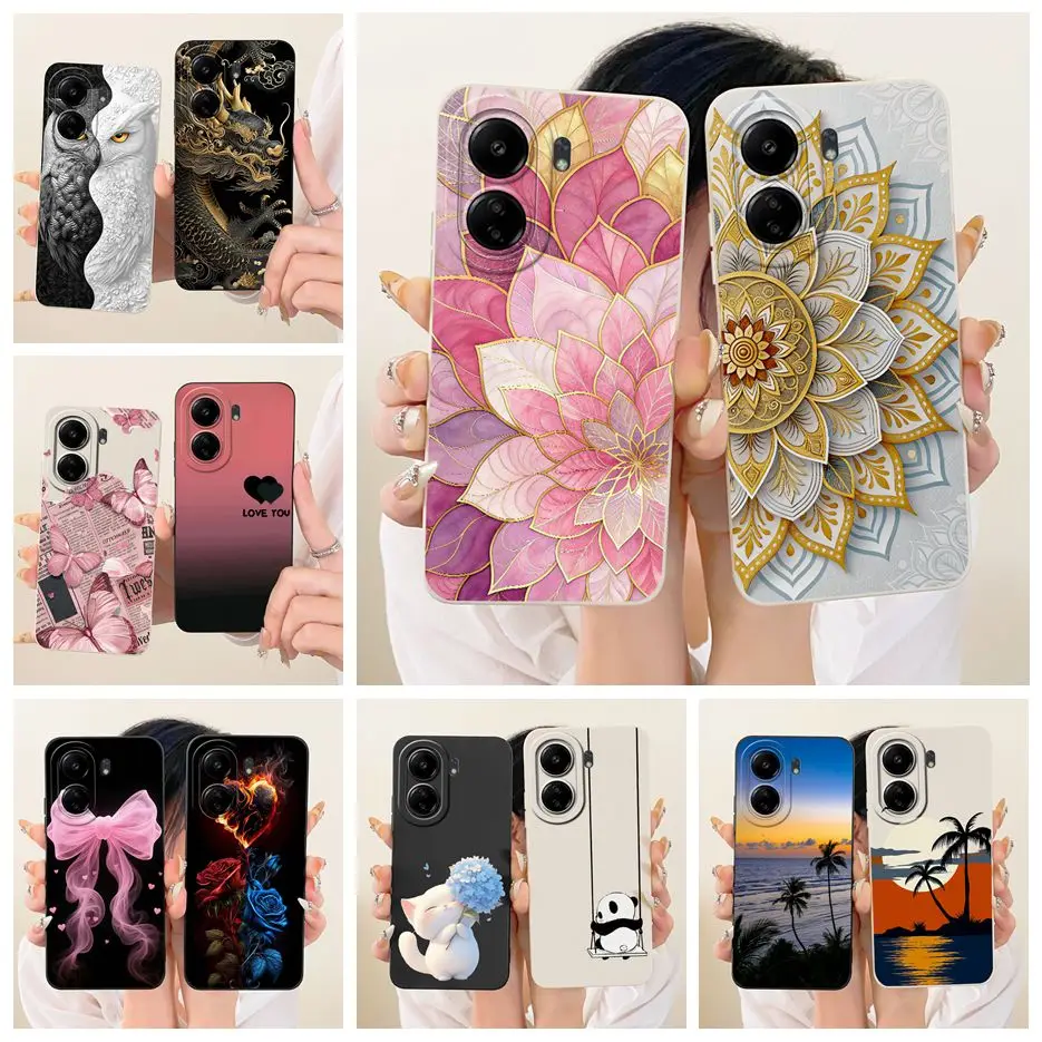 Para Xiaomi Redmi 13C 4G funda elegante con flores pintadas funda de teléfono suave de TPU para Xiaomi Poco C65 C 65 Redmi13C 4G Fundas Coque