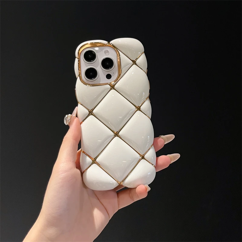 Funda de teléfono de silicona suave con revestimiento de patrón de celosía de diamante para iPhone 16 11 12 13 14 15 Pro Max Plus, funda a prueba de golpes con cojín de aire - imagen 2