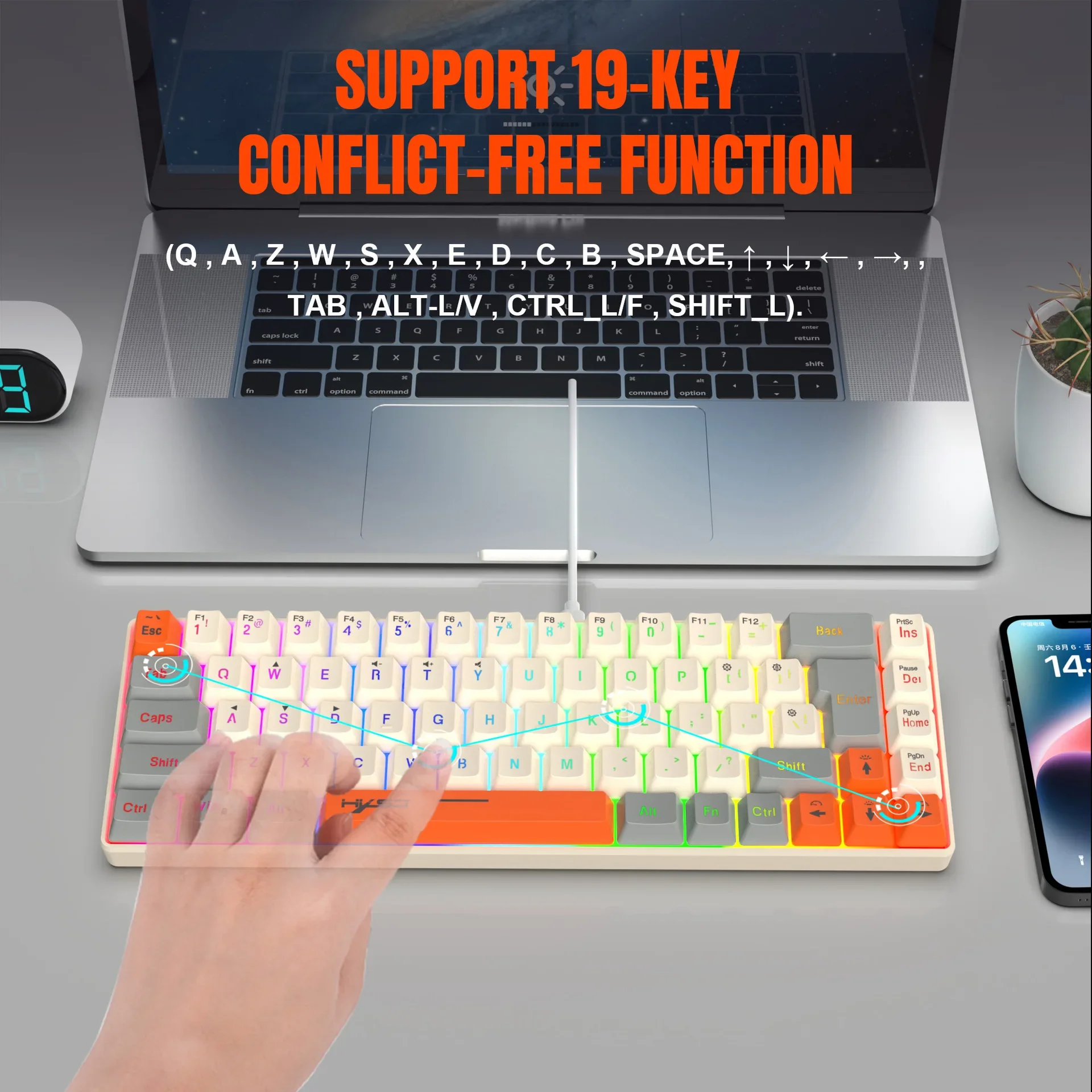 Teclado español para juegos, ordenador retroiluminado, Mini teclado con cable 60%, USB, ergonómico con retroiluminación, mini teclado para ordenador portátil - imagen 3