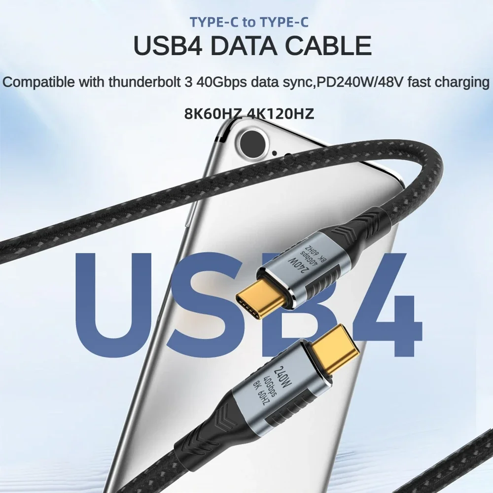 Cable de carga rápida USB4 40gbps USB C Thunderbolt 3, línea de datos PD3.1, 240W, 5A, pantalla de 8K60Hz para dispositivos de acoplamiento de ordenadores portátiles tipo C - imagen 2