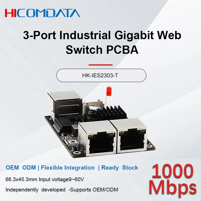 -40~85 ℃   Módulo de interruptor Gigabit de puerto RJ45 completo Industrial de 3 puertos, gestión de luz, interruptor VLAN, placa base PCBA