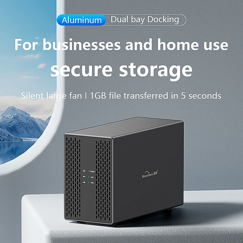 Blueendless Caja Disco Duro Externo Dual Bay USB 3.0 – Disipación Calor 3.5″ - imagen 2
