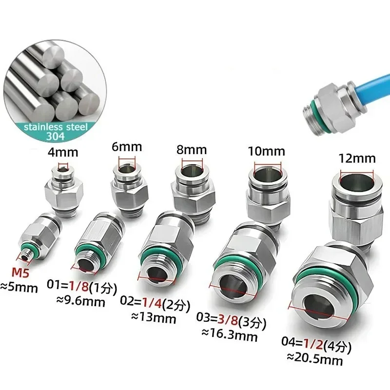 Conector de PC de rosca G, accesorio para manguera de aire G1/8 1/4 3/8 1/2, junta de tubo de rosca macho de 8mm, acoplamiento rápido neumático de acero inoxidable 304 - imagen 4