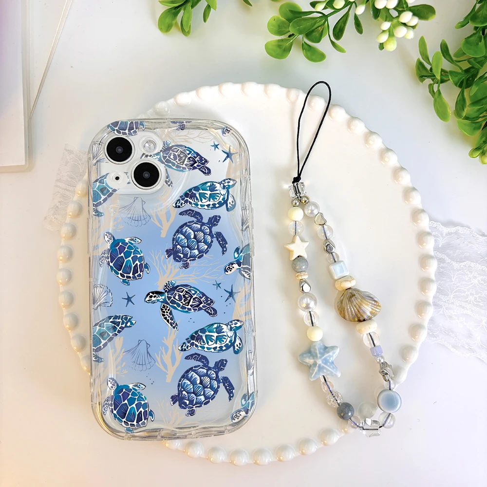 Funda de lujo con diseño de tortuga y medusas y estrellas de mar para POCO M7 X7 X6 F6 M6 X5 M4 X3 Pro M5S C75 4G 5G, fundas para teléfono con cadena de dibujos animados - imagen 3