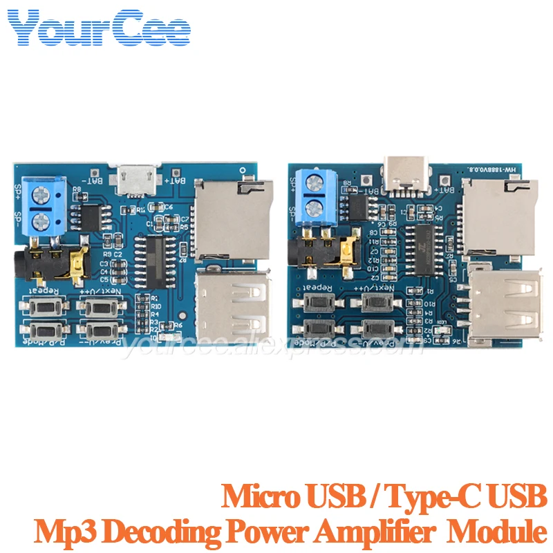 Placa decodificadora decodificadora sin pérdidas MP3, módulo de reproductor USB, amplificador de potencia de Audio y voz, interfaz tipo C DC 3,7--5,5 V 2W, 2 uds./1 ud. - imagen 2