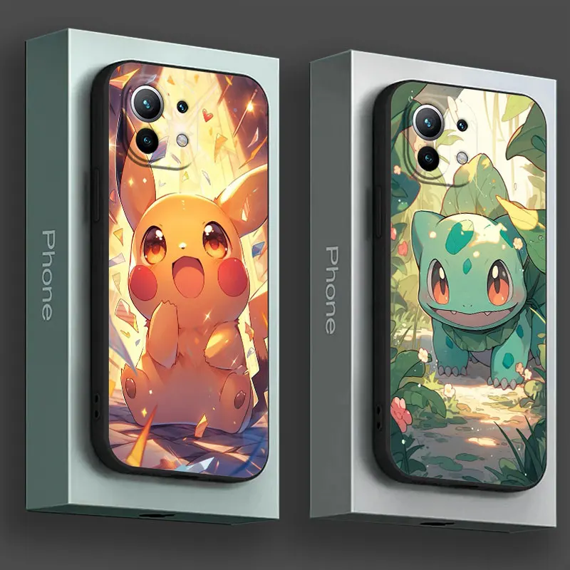 Funda de teléfono de dibujos animados de Pokemons Squirtle Pikachu para Xiaomi Poco X7 X6 X5 X4 X3 M7 M6 M4 F7 F6 Pro 5G 15 Ultra 11T 13T 14T Pro