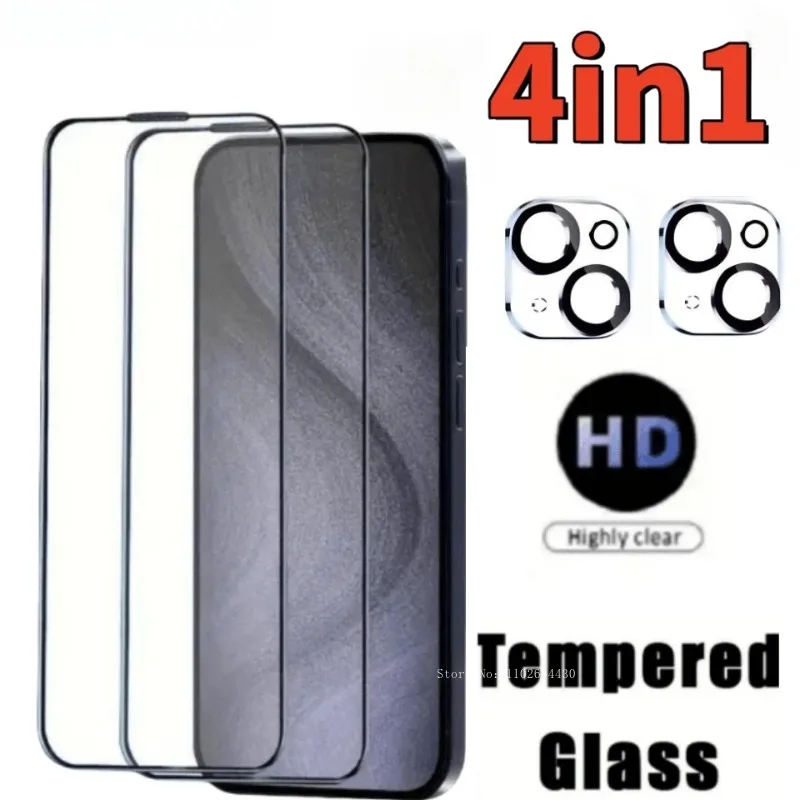 Vidrio templado Ultra transparente 4 en 1 para iPhone 16 14 15 Pro Max 13 12 Mini Protector de pantalla de lente de cámara para iPhone 16 15 Plus 11 Pro