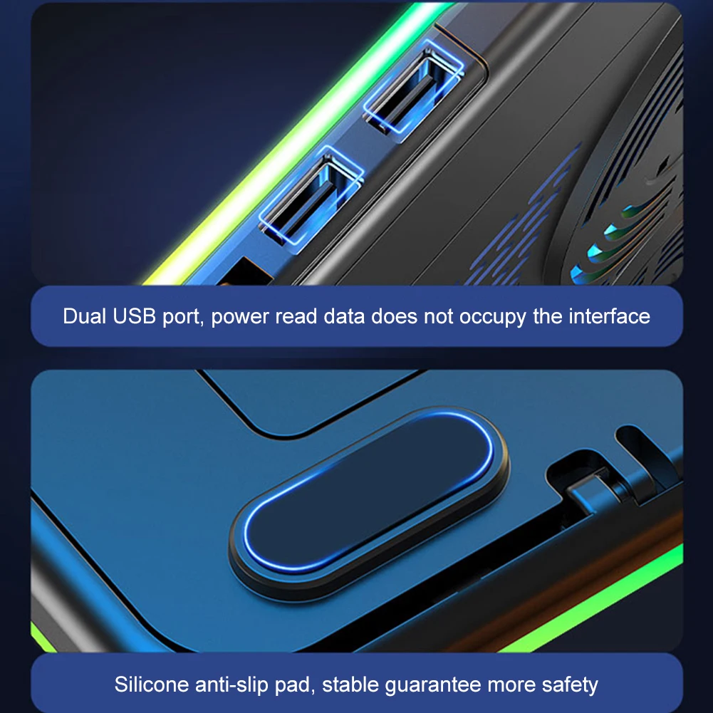 Soporte para portátil con 5 ventiladores silenciosos Enfriador de portátil Altura ajustable 2 puertos USB para computadora de 11-17,3 pulgadas PC Notebook Gaming Laptop - imagen 5