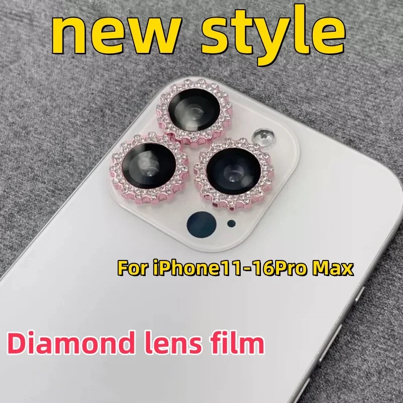 2-3 uds Protector de lente de cámara de diamante brillante para IPhone 16 15 14 16Pro Max 12 13 Mini película protectora de pantalla con brillo de diamantes de imitación