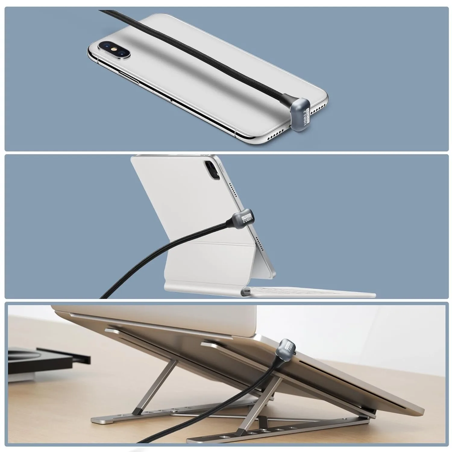 Cable de carga rápida USB C PD 100W en forma de U, USB tipo C en ángulo de 180 grados, 3,2, 10Gbps, 4K @ 60Hz, Cable de pantalla para portátiles, teléfonos VR, almohadillas - imagen 5