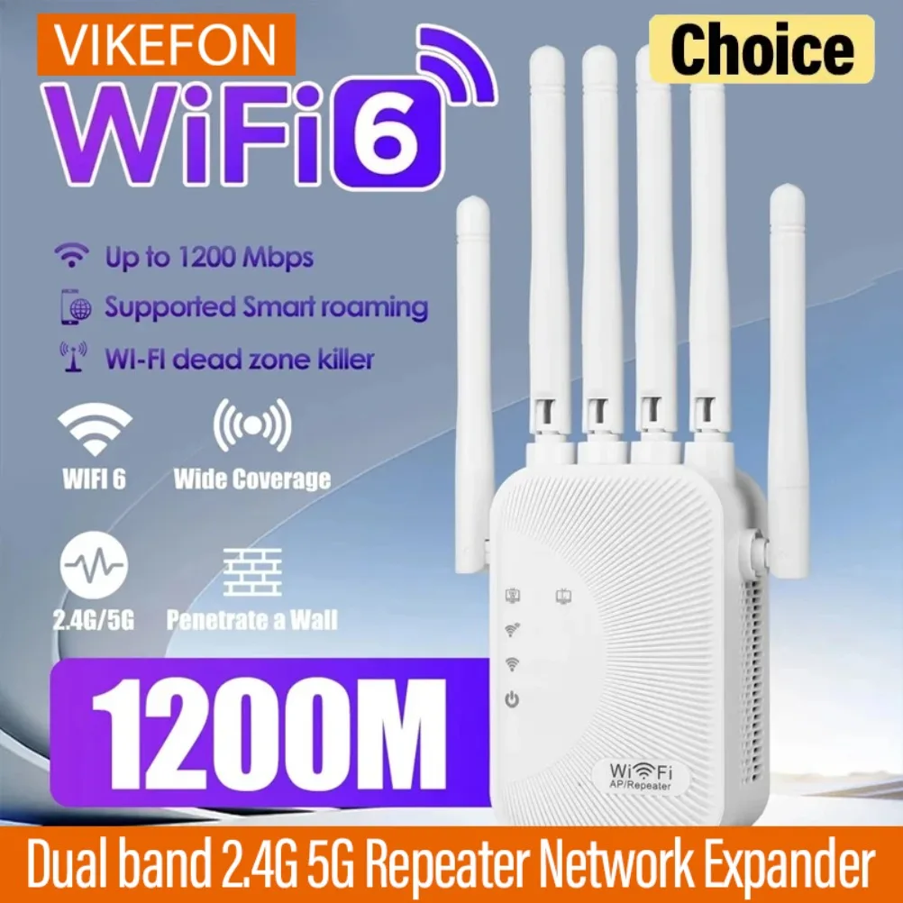 VIKEFON-amplificador Wifi de 1200Mbps, repetidor de doble banda 2,4G 5G, expansor de red, extensor de rango, amplificador de señal WiFi, enrutador inalámbrico
