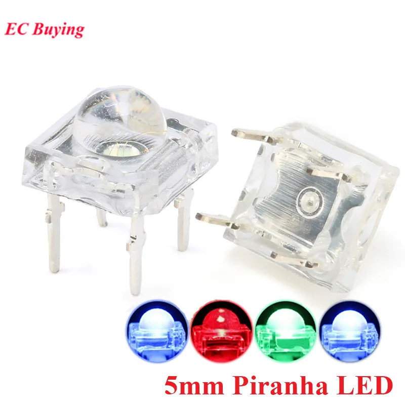 2 uds-100 Uds 5mm F5 piraña LED blanco rojo verde azul claro 5mm LED diodos emisores de luz 4 pines piraña LED Diodos brillo
