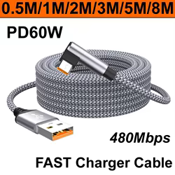 Cable USB-A a USB-C de Nailon Trenzado 60 W Acodado