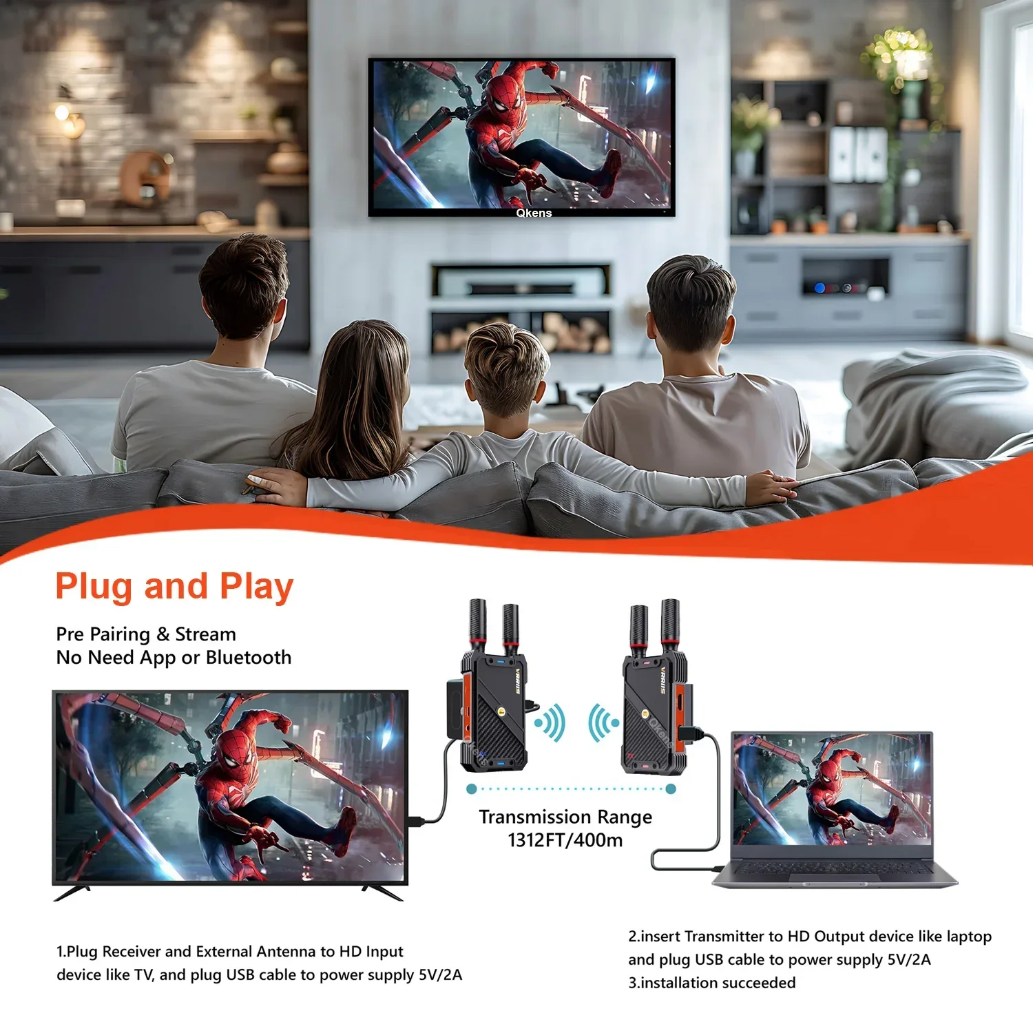 Nuevo transmisor y receptor extensor HDMI inalámbrico de 400m compatible con batería cámara transmisión en vivo captura de grabación de vídeo UVC 2 en 1 - imagen 4