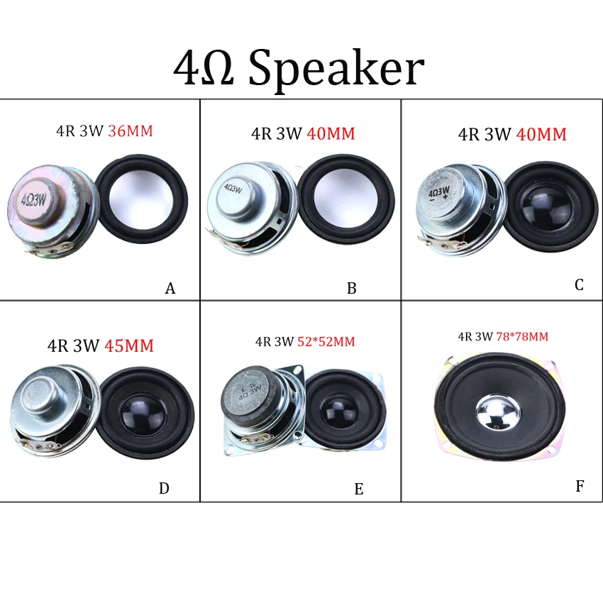 Minialtavoz amplificador, junta de goma, trompeta, 3 vatios, 4 ohmios, diámetro de bocina 36/40/45/52/78MM, 1 unidad, 4R
