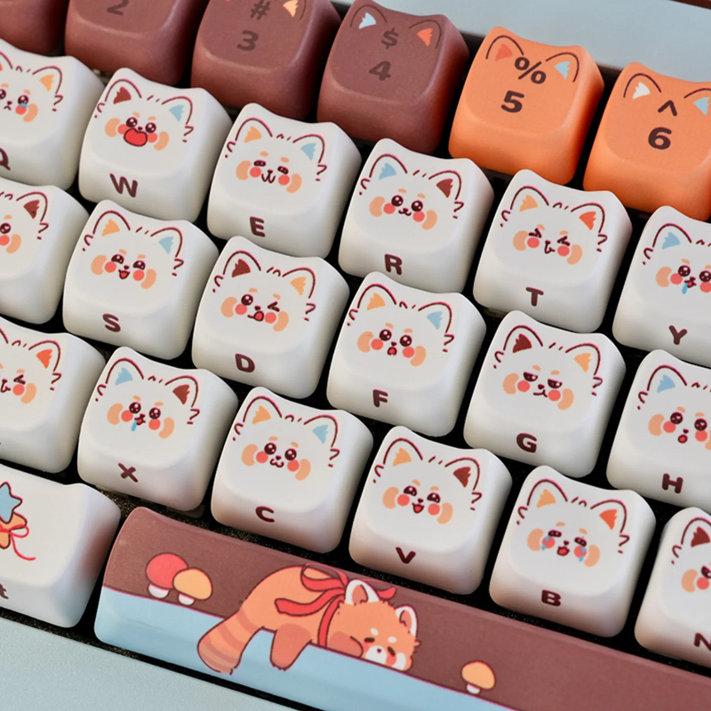 Juego de teclas de oso de tazón pequeño PBT, 128 teclas MAO, tema de mascota marrón, adecuado para teclado mecánico para juegos 60/64/84/98/108, interruptor MX - imagen 5