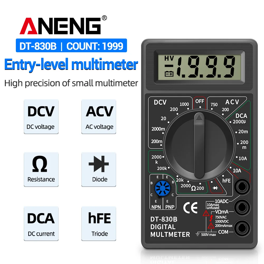 Mini multímetro doméstico ANENG DT830B medidor de rango automático multímetro de mano malímetro aparato de mantenimiento herramienta - imagen 2