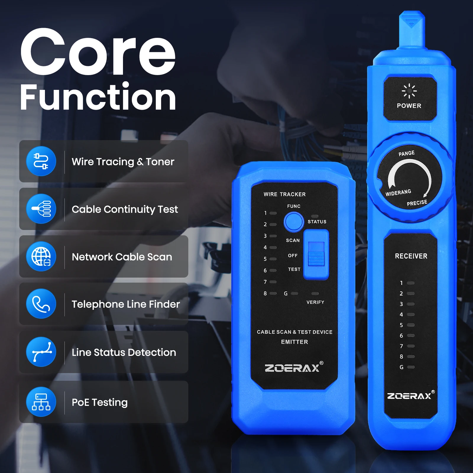 ZoeRax-probador de Cable de red LAN Ethernet, rastreador de Cable telefónico POE RJ45 RJ11, sonda ABS mejorada, buscador de línea de alta sensibilidad - imagen 4