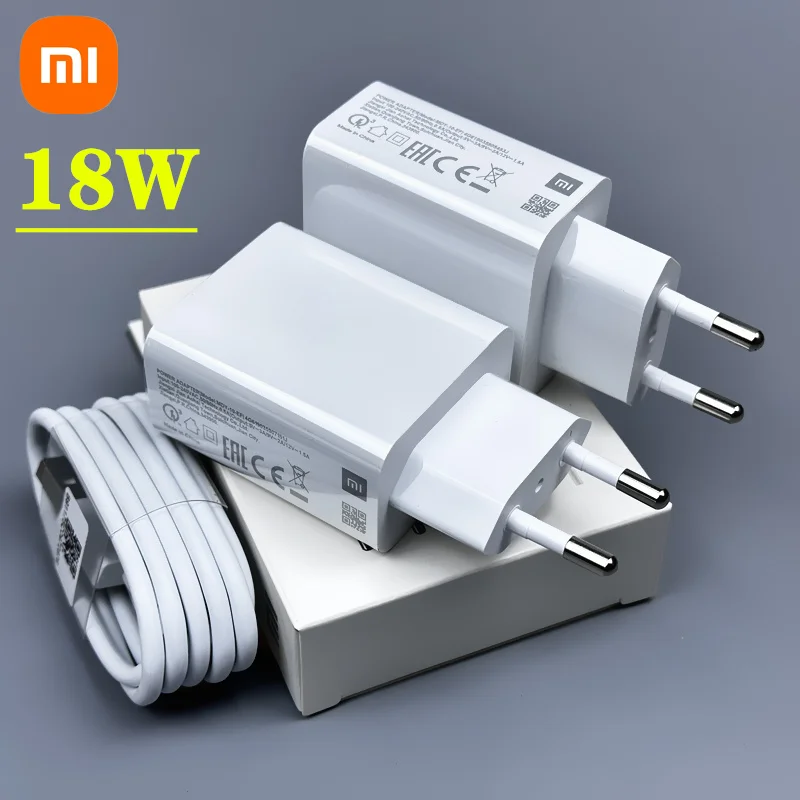 Xiaomi-cargador rápido 18W QC3.0 EU 9V2A, adaptador de corriente, cable USB tipo C para Redmi note 7 pro Mi 6 6X 8 A2 A1 Note 8 max3 mi 8 lite