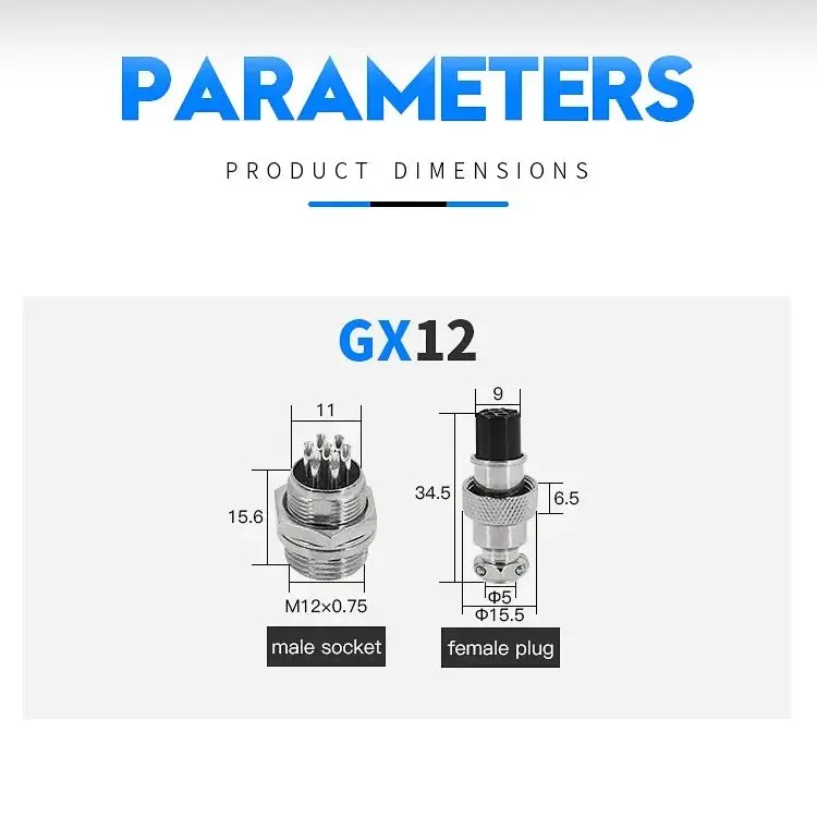 Juego de 5 conectores GX12 GX16, 2 pines, 3 pines, 4 pines, 5 pines, enchufe de aviación, hembra, macho, tipo de fijación fija, conector de Cable eléctrico - imagen 3