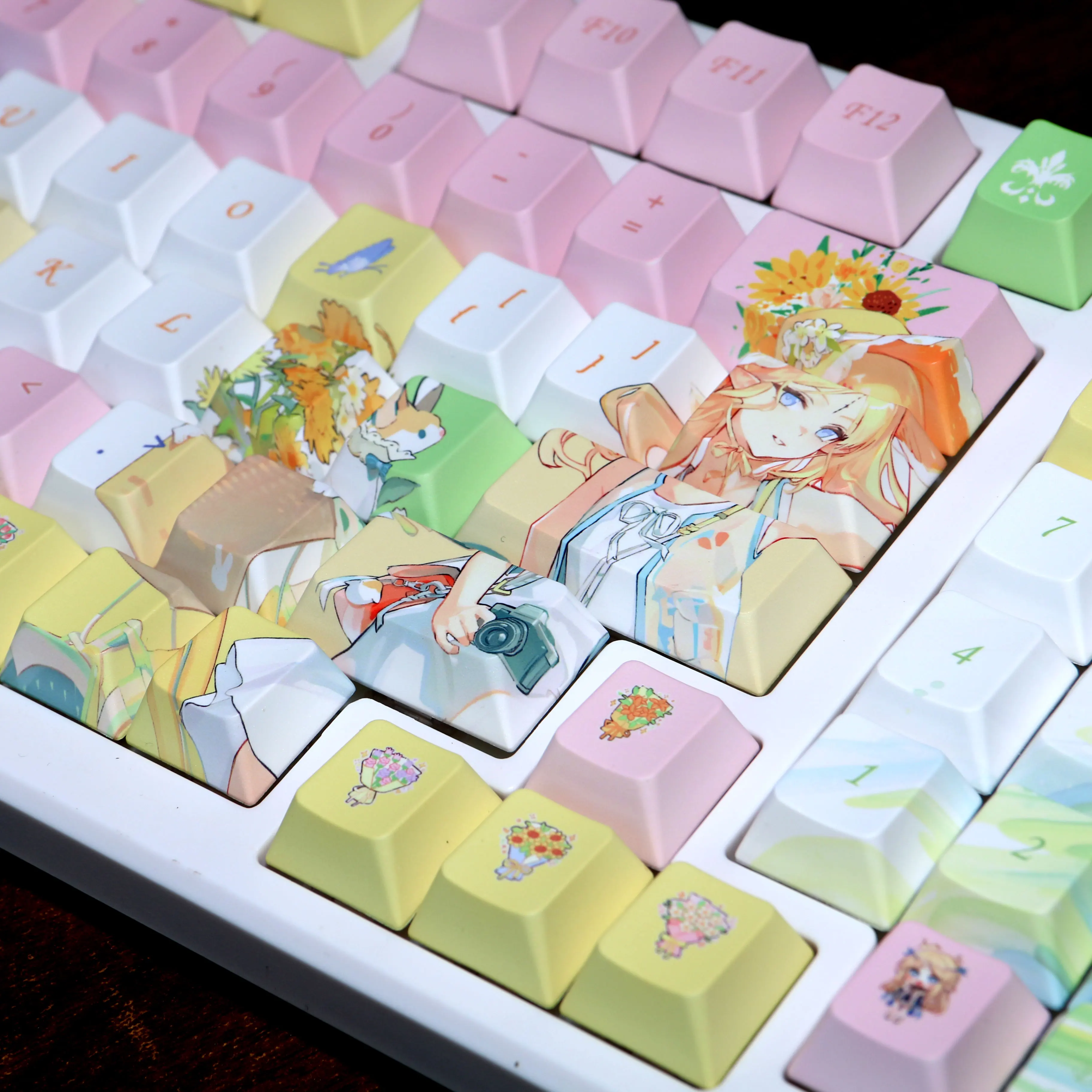 Anime Keycap Wuthering Waves lindo Katisia Keycap PBT DYE 5-Sub-Cherry Keycaps dibujos animados Gaming Cartethyia Key Cap para 104 108 - imagen 5